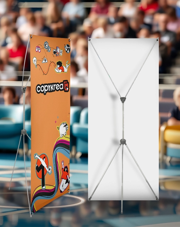 Dubbelsidig X Banner för utomhusbruk med fyllbar bas